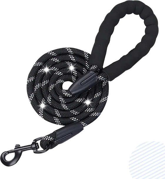 5Ft Strong Dog Rope Leash With Soft Comfortable Padded Handle And Highly Reflective Threads,Heavy Duty Dog Leash For Small Medium And Large Dogs,For Training Running And Walking (Black)