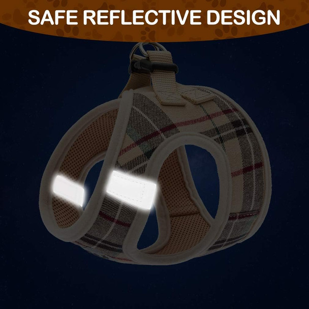 Pupteck Adjustable Dog Harness Collar And Leash Set Step In No Pull Pet Harness For Small Medium Dogs Puppy And Cats Outdoor Walking Running, Soft Mesh Padded Reflective Vest Harnesses, Beige S