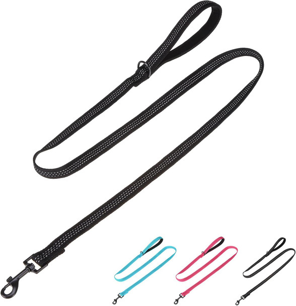 Pupteck Reflective Dog Leash With Comfortable Padded Handle Durable Nylon Dog Lead For Small Medium And Large Dogs Cats Walking Running Training Outside, Black, M