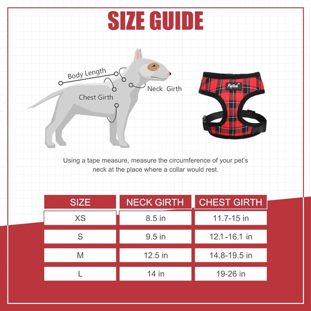 Pupteck Dog Harness And Leash Set For Small Medium Dogs No Pull, Soft Mesh Adjustable Puppy Cat Harness Reflective At Night, Plaid Red, S