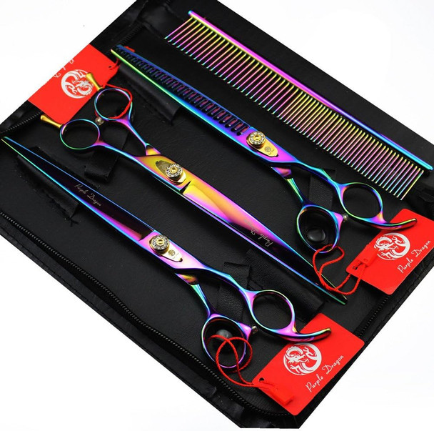 7.0/8.0 3 In 1 Top-Level Professional Pet Grooming Thinning Or Chunker Scissors - Downward Curved Shears And Dog Hair Cutting Scissor - Pet Groomer