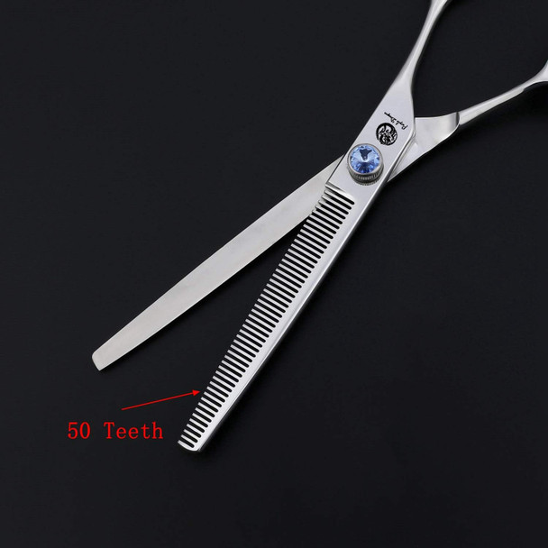 Purple Dragon Touch Pet Blenders Shears, 7.0 50-Tooth Thinning Scissor For Dogs, 440C Japanese Stainless Steel Texturizers Dog Thinning Shears(Blue)