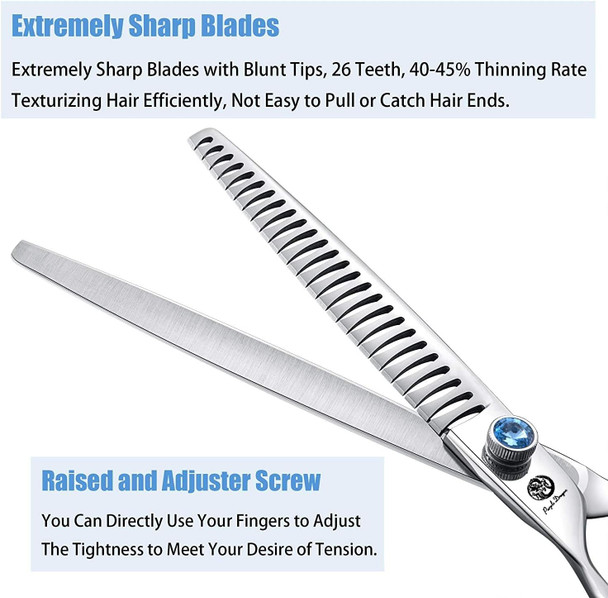 Purple Dragon Touch Pet Blenders Shears, 7.0 50-Tooth Thinning Scissor For Dogs, 440C Japanese Stainless Steel Texturizers Dog Thinning Shears(Blue)