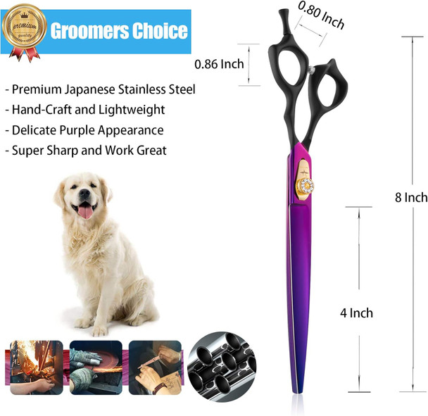 Purplebird 8 Inch Straight Dog Grooming Scissors Professional Pet Cutting Shears Safety Noiseless Blunt Tip Trimming Shearing For Dogs Cats Japanese Stainless Steel Purple Purplebird 8 Inch Straight Dog Grooming Scissors Professional Pet Cutting Shears Safety Noiseless Blunt Tip Trimming Shearing For Dogs Cats Japanese Stainless Steel Purple