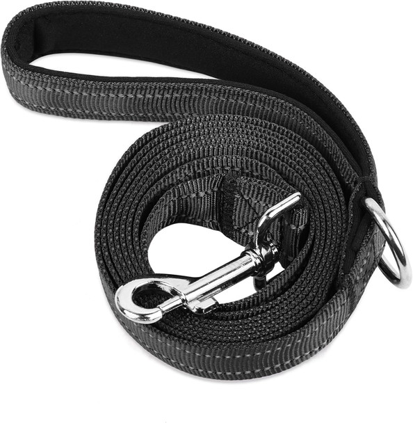 Double-Sided Reflective Nylon Dog Leash, 4 Ft/5 Ft/6 Ft, Soft Padded Handle Heavy Duty Dogs Leashes With D Ring For Small And Medium Dogs Walking And Training,(Black, 6Ft)