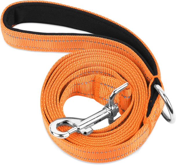 Double-Sided Reflective Nylon Dog Leash, 4 Ft/5 Ft/6 Ft, Soft Padded Handle Heavy Duty Dogs Leashes With D Ring For Medium And Large Dogs Walking And Training,(Orange, 4Ft)