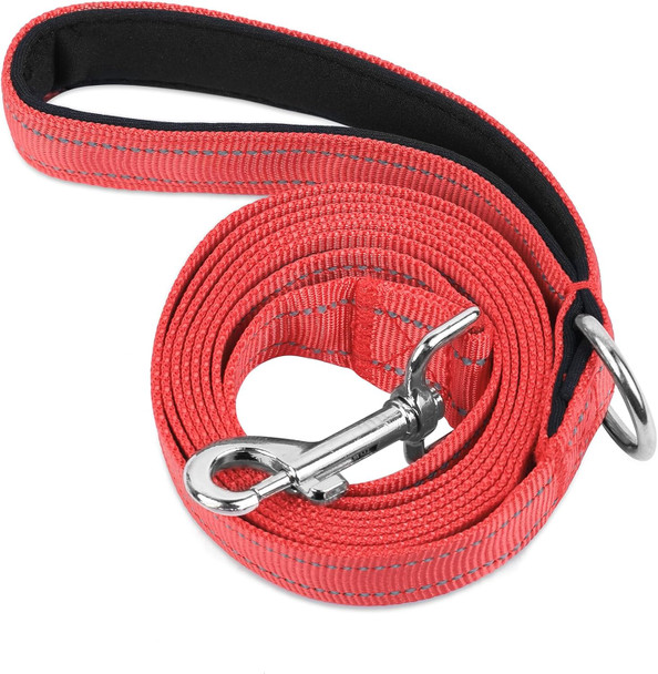 Double-Sided Reflective Nylon Dog Leash, 4 Ft/5 Ft/6 Ft, Soft Padded Handle Heavy Duty Dogs Leashes With D Ring For Medium And Large Dogs Walking And Training,(Red, 6Ft)