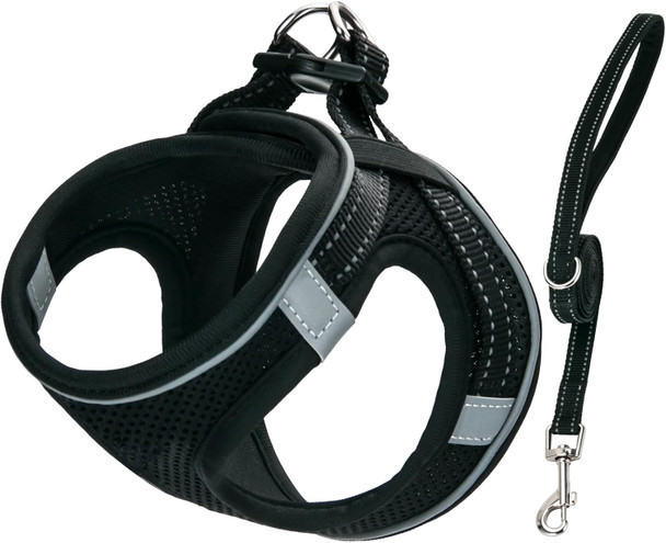 Dog Harness And Leash Set, Small Breed Pet Vest Harness With Soft Paded Air Mesh Adjustable Buckles Metal Ring No Pull For Small Medium Dogs Puppy, Black, Xs Dog Harness And Leash Set, Small Breed Pet Vest Harness With Soft Paded Air Mesh Adjustable Buckles Metal Ring No Pull For Small Medium Dogs Puppy, Black, Xs