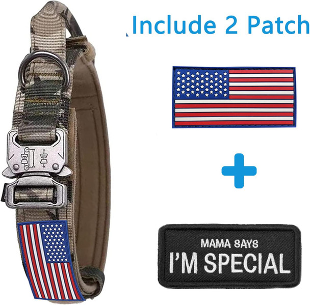 Large Tactical Military Dog Collar K9 - Heavy Duty Dog Collar With Handle, Camo Dog Collar For German Shepherd Medium (X-Large, Gray Camo)