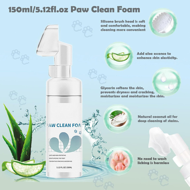Dog Paw Cleaner Pet Paw Cleaning Kit With 150Ml/5.12Fl.Oz Waterless Foaming Microfiber Towel Feet Balm Cordless Electric Paw Trimmer With Led Light Dog Cat Nail Clippers&Safety Stop