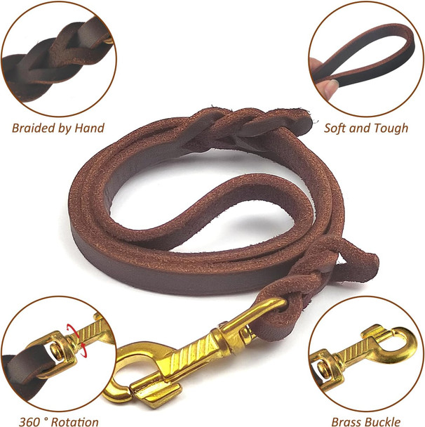 Dog Leash Short Leather Dog Leash Leather Short Leash For Dog Training Short Dog Traffic Lead Leash For Large Dogs Walking Dog Training Leash Dog Training Lead Brown 2.5Ft