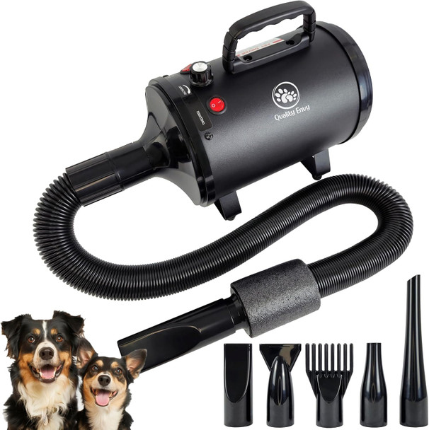 Dog Hair Dryer - d Model 5.2Hp 3800W 5 Attachment High-Velocity Pet Grooming Dryer W/Adjustable Speed & Temperature Small, Medium & Large Dog Blow Dryer - Black