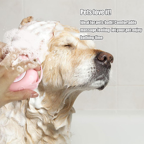 Dog Cat Bath Brush Comb Silicone - Dog Bath Brush Scrubber Pet Brush Bath Brush For Cats Dogs With Soap Dispenser Grooming Cleaning (Pink)