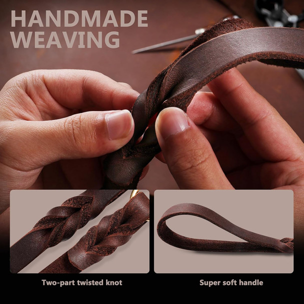 Qumy Leather Dog Leash 6Ft, Heavy Duty Dog Training Leash For Large And Medium Dogs, Soft And Strong Genuine Leather Braided Handmade Long Lead Leash For Dog Training, Brown