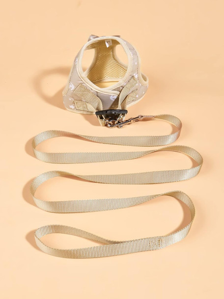 Qwinee Cute Dog Harness Dog Vest Harness With Leash Set Bell Bow Design Puppy Cat Harness Leash Set For Small Medium Dogs Beige L