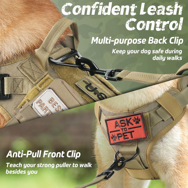 Rabbitgoo Tactical Dog Harness For Large Dogs, Heavy Duty Dog Harness With Handle, No-Pull Service Dog Vest Large Breed, Adjustable Military Dog Vest Harness For Training Hunting Walking, Brown, L