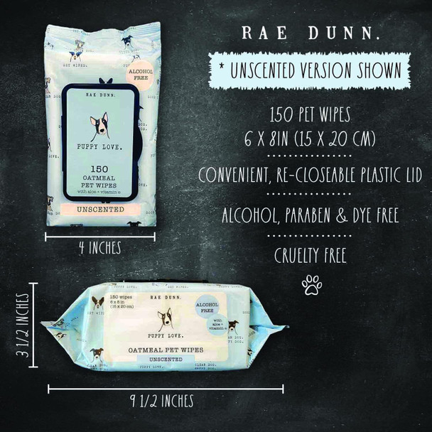 Rae Dunn Oatmeal Pet Wipes, Alcohol With Aloe And Vitamin E, Coconut Vanilla, 150 Count Rae Dunn Oatmeal Pet Wipes, Alcohol With Aloe And Vitamin E, Coconut Vanilla, 150 Count