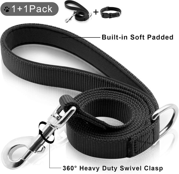 Nylon Dog Collar And Leash Set, Soft Handle With Padded, Adjustable Reflective Dog Collars With Quick Release Buckle For Small Dogs, Black, S(4Ft Leash+Neck 12-16)