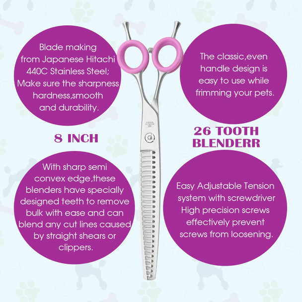 8.0 Dog Grooming Scissors With Matte Deluxe Color, 26 Tooth Blending Shears For All Dog Breeds