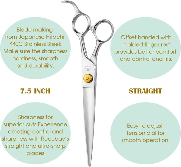 Gold Mantis Professional Dog Shears, 7.5 Straight Shear For All Breeds, Sharp And Smooth Scissoring Tools