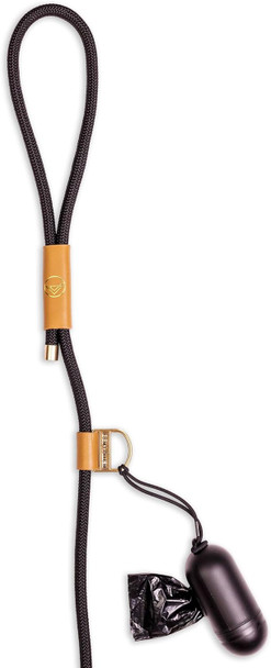 Remy+Roo Manhattan Black 5 Ft Heavy Duty Dog Leash Custom Waste Bag Ring Double Stitched Leather Dog Leash Lobster Clasp Brass Finishes Strong Dog Leash For Large Medium And Small Dogs