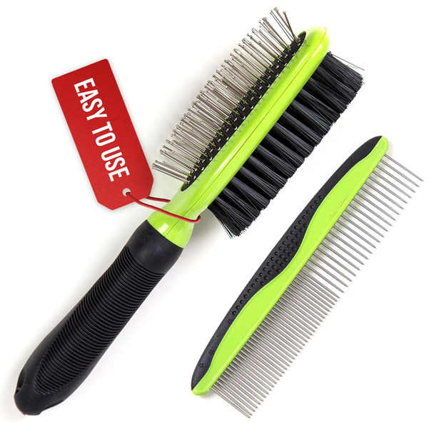 Dog & Cat Brush & Comb Pet Grooming Set - Double Side (Small) - Ultimate Deshedding Tool - Lice And Flea Removing - Perfect Groomer'S Tools - Strong Grip And Soft Bristles