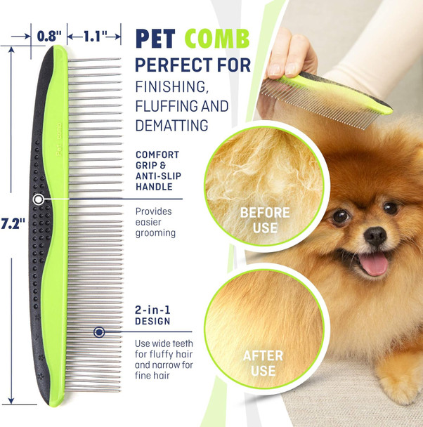 Self Cleaning Slicker Brush- For Dogs, Cats & Pets-One Click Cleaning Function-Gentle & Effective Cat, Pet & Dog Hair Remover-Dog Grooming Accessories For Small, Medium & Large Dogs