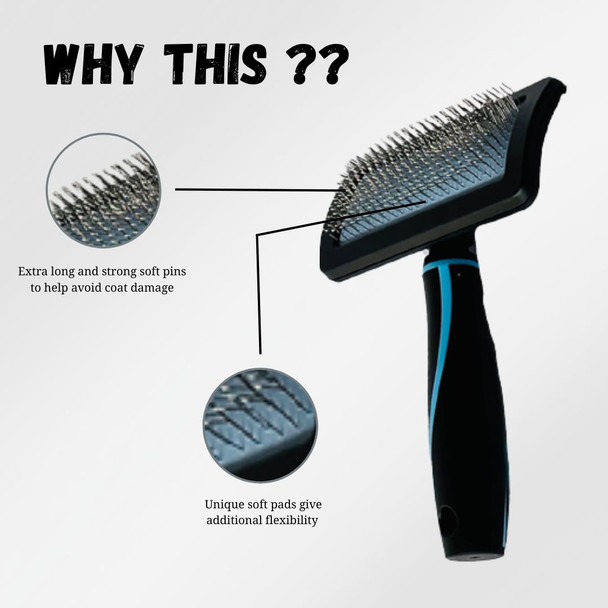 Extra Long Pin Slicker Brush For Dogs - Professional Grade, Gentle And Effective Grooming, Removes Loose Fur And Tangles, Removes Undercoat, Angled Pins For Dematting, Ergonomic Handle(Medium)