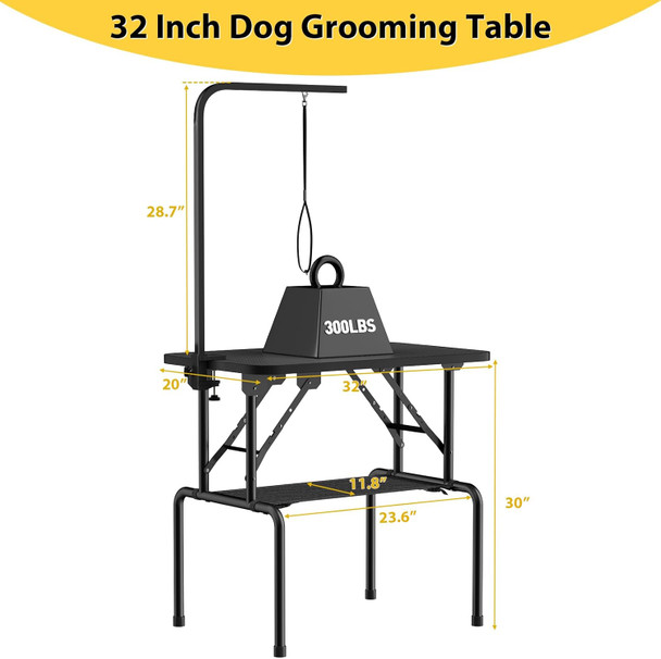 Roomtec 32 Inch Dog Grooming Table,Foldable Pet Grooming Tables At Home With Adjustable Arm,Nooses, Mesh Tray