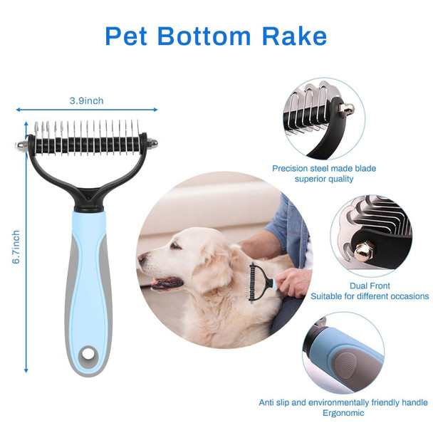 Dog Grooming Brush And Metal Comb, Undercoat Rake For Dogs Grooming Supplies Dematting Deshedding Brush Comb For Shedding (Blue)