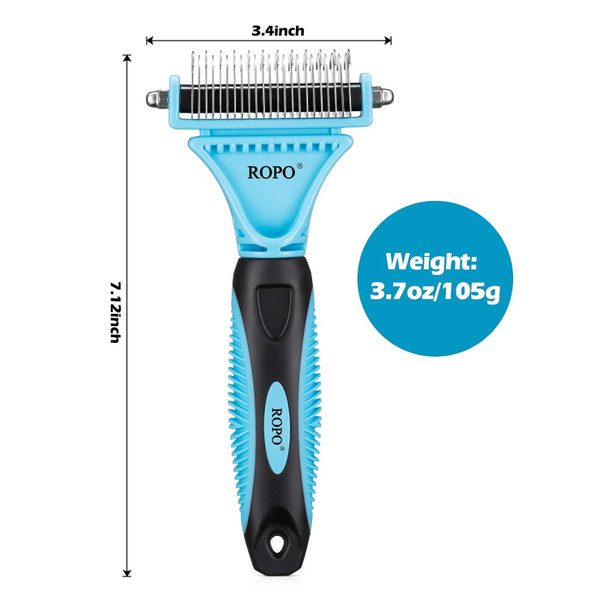 Ropo Pet Dematting Comb, Undercoat Dematter Rake Grooming Tool For Cats Dogs, Double-Sided Deshedding Brush Pets Hair Remover, Easy Mats & Tangles Removing Comb (23 + 12 Teeth)