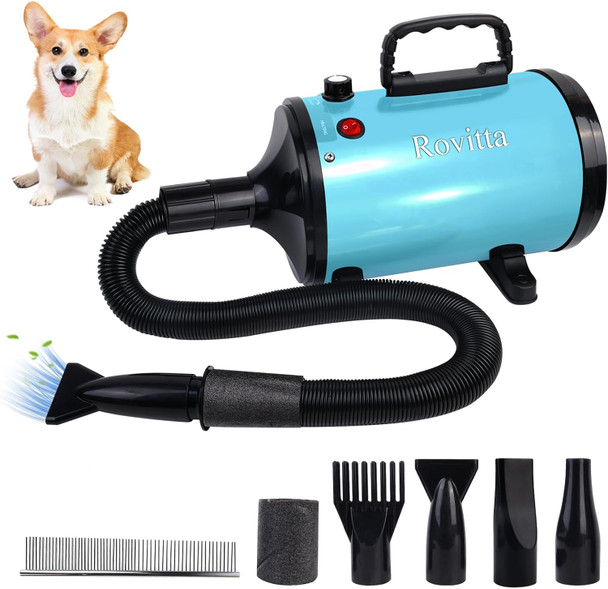 Dog Dryer, Dog Blow Dryer, High Velocity Professional Pet Grooming Dryer For Large Dogs, Adjustable Temperature And Speed, 4 Different Exhaust Nozzles, Anti-Hot Grip, With Brush
