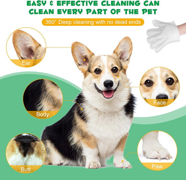 Pet Grooming Gloves Wipes, Hygienic Wipes For Dogs & Cats, Cleaning & Deodorizing Pet Bathing Wipes, No Rinse Puppy Extra Thick Paw Wipes, Dog Cleaning Gloves For Butt, & Body (6Pcs-Grooming Wipes)
