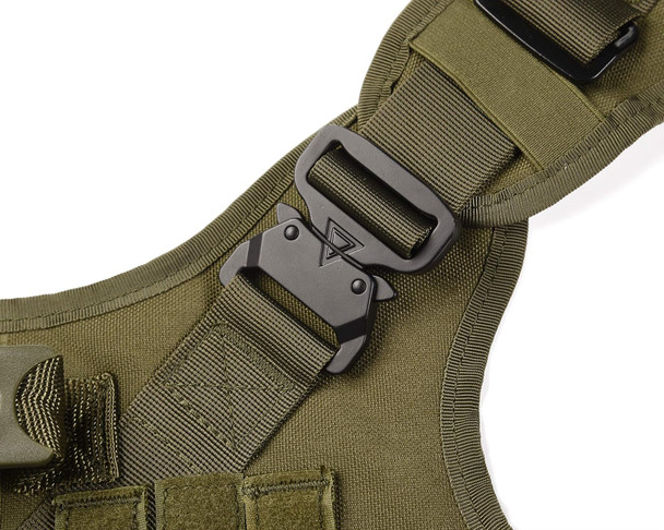Tactical Dog Harness Vest With Handle Military Working Training Molle Vest With Metal Buckles & Loop Panels Bungee Dog Leash (L, Green Harness With Leash)