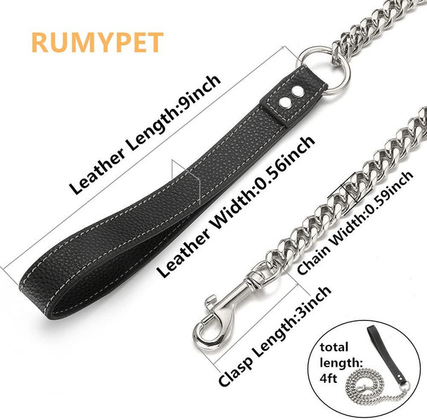 Silver Chain Dog Leash 15Mm Solid Chew Proof 316L Stainless Steel Cuban Link Chain With Genuine Leather Handle Training Walking 3Ft/4Ft/5Ft For Small Medium Large Dogs(15Mm,4Ft)… Silver Chain Dog Leash 15Mm Solid Chew Proof 316L Stainless Steel Cuban Link Chain With Genuine Leather Handle Training Walking 3Ft/4Ft/5Ft For Small Medium Large Dogs(15Mm,4Ft)…