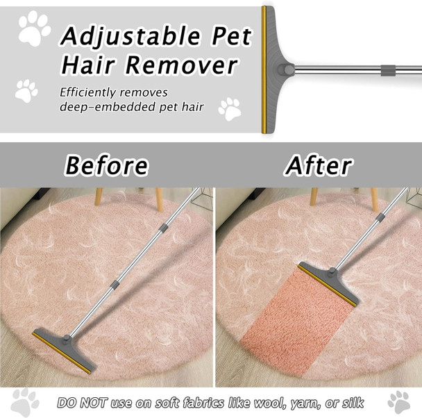 Carpet Rake For Pet Hair Removal, Reusable Dog Hair Remover With 46”Adjustable Long Handle, 2 In 1 Advanced Dog Hair Broom Cat Fur Brush, Carpet Scraper Remover Tool(Grey)