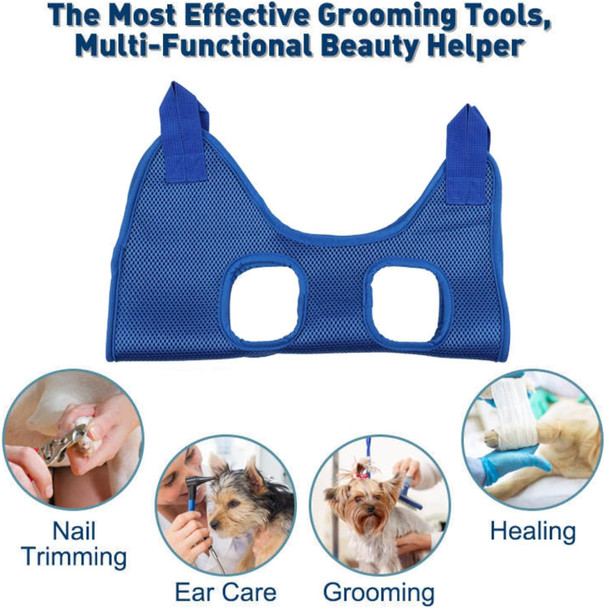 Dog Grooming Hammock Harness For Dogs & Cats With Pet Nail Clipper Trimmer - Cat Hanger Sling For Trimming Clipping Nails- Dog Hammock Restraint Bag For Small Medium Large Dog （ Blue S ）