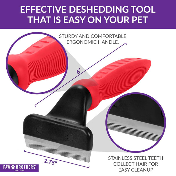 Paw Brothers Deshedding Tool, Deshedding Brush For Dogs And Cats, Professional Dog Grooming Brush For Shedding, Pet Hair Remover, Fur Removal Brush For Medium And Long Pet Hair, Medium