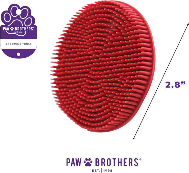 Paw Brothers Soft Rubber Curry Brush For Dogs, Small Short Hair Dogs And Cats, Reduce Shedding, Gentle Bristles For Grooming, Massage And Stimulates Hair, Remove Loose Fur, Red, 2.8 Inch