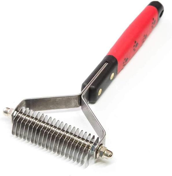Paw Brothers 20 Blade Medium Double Widedematting Undercoat Rake For Dogs And Cats, Professional Grade, Dog Shedding Brush, Stainless Steel Blades, Rounded Gentle Teeth