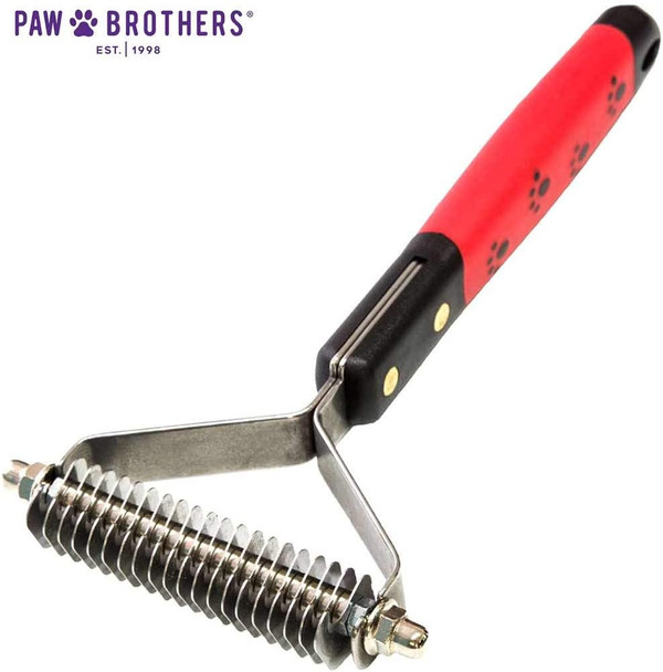 Paw Brothers 20 Blade Medium Double Widedematting Undercoat Rake For Dogs And Cats, Professional Grade, Dog Shedding Brush, Stainless Steel Blades, Rounded Gentle Teeth