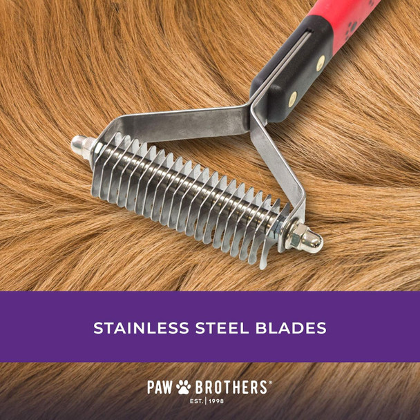 Paw Brothers Double Sided Firm Flex Slicker Brush, Professional Grade, Angled Stainless Steel Pins, Comfort Grip, Flexible Head, Large