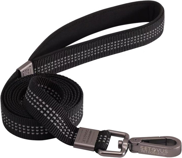 Reflective Dog Leash, 4.2 Ft Dog Leashes For Large Dogs Heavy Duty, Padded Handle Nylon Leash For Walking, Running And Training, Black