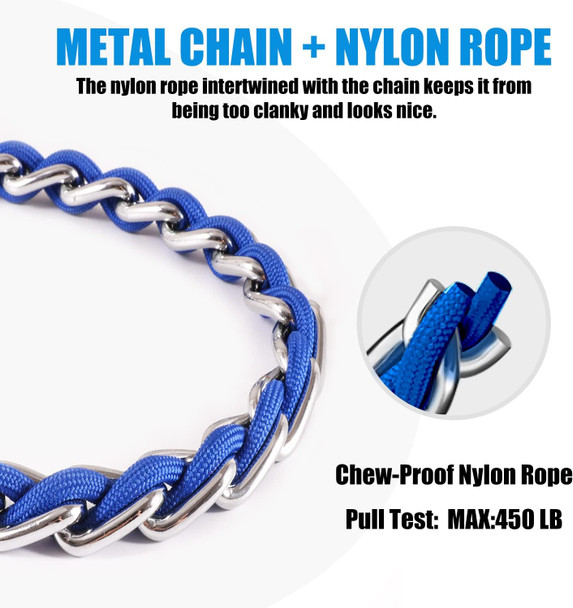 Chew Proof Metal Leash Chain Dog Leash For Medium Large Dogs, Chain Link Dog Leash Anti Chew 5.2Ft Strong Anti Bite Dog Leash Comfortable Soft Padded Handle Blue