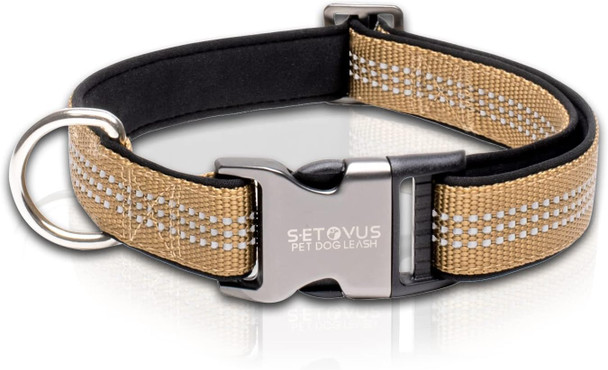 Reflective Dog Collar, Soft Neoprene Padded Nylon Pet Collar, Adjustable Puppy Collars For Medium Small Dogs - Quick Release Metal Buckle, Brown