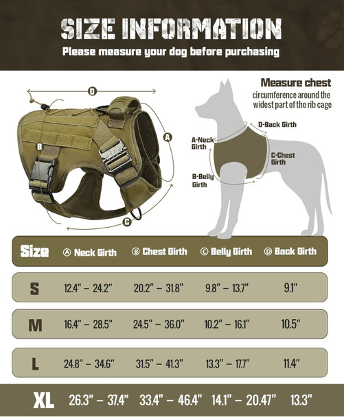 Tactical Dog Harness For Large Dogs No Pull Working Dog Molle Vest With Handle Hook,2X Metal Buckle And Loop Panel,Reflective K9 Military Dog Vest Brown Xl