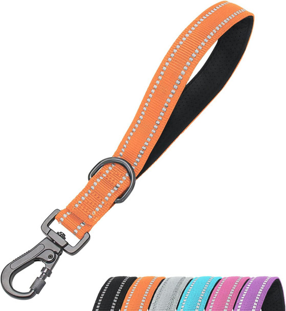 12” Short Dog Leashes, Reflective Nylon Padded Handle, Heavy Duty Strong Traffic Leash With Carabiner Clip, Perfect For Large Or Medium Dogs (Orange,12 Inch)
