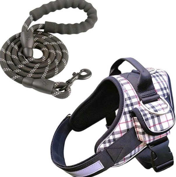 No Pull Dog Harness, Pet, Adjustable And Black Leash Set Soft Handle And Reflective Stripe Small-Medium-Large And Xlarge Dogs Harness With Pocket, Easy Walk, No Escape. (White, Xl)