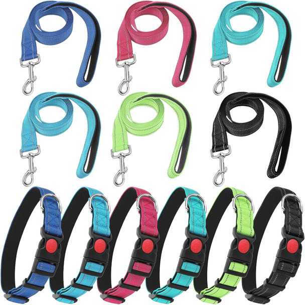 6 Sets Reflective Dog Leash And Collar Set, Nylon Dogs Leashes Adjustable Dog Collar Heavy Duty Padded Handle Dog Leash For Small Medium Large Dogs Walking Training (Stylish Color)