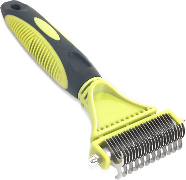 Professional 2 Sided Dog Dematting Undercoat Rake Comb For Dogs & Cats, Premium Pet Grooming Tool - Safely Removes Loose Undercoat, Mats, Tangles And Knots. No More Nasty Shedding And Flying Hair.